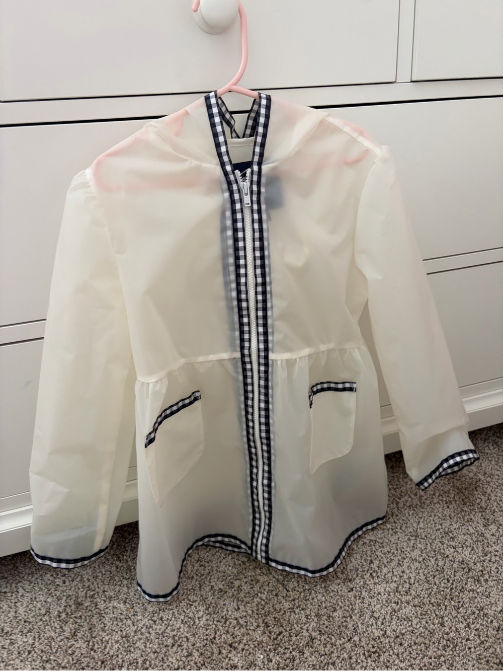 Janie and Jack Ivory Jacket with Navy Gingham Trim